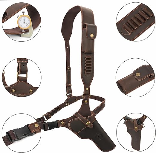Chest Rig Pistol gun holster rig made of high quality genuine leather,  Holster with Ammo Holder Shoulder Strap