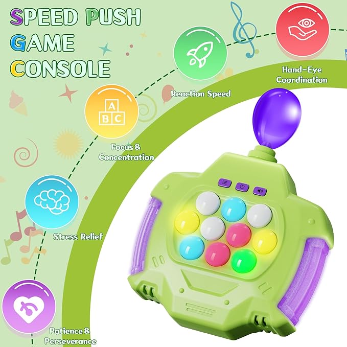This rechargeable, portable pop it game light up fidget toy with 200 levels, Puzzle Game Console, Light up Handheld Pop It Fidget Toy for Kids
