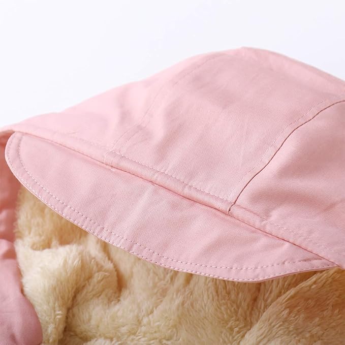 2 front side pockets to keep our kids small things safe or protect he/she hands against the windy and cold day.Winter Coat Fur Hooded Thicken Fleece Lined Warm Jacket with Pockets PINK