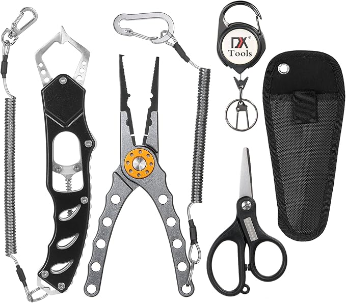 Braid Cutters Split Ring Pliers Hook Remover Fish Holder, Fish Lip Gripper with Fly Fishing, Provided lanyard prevent the gripper from missing easily.