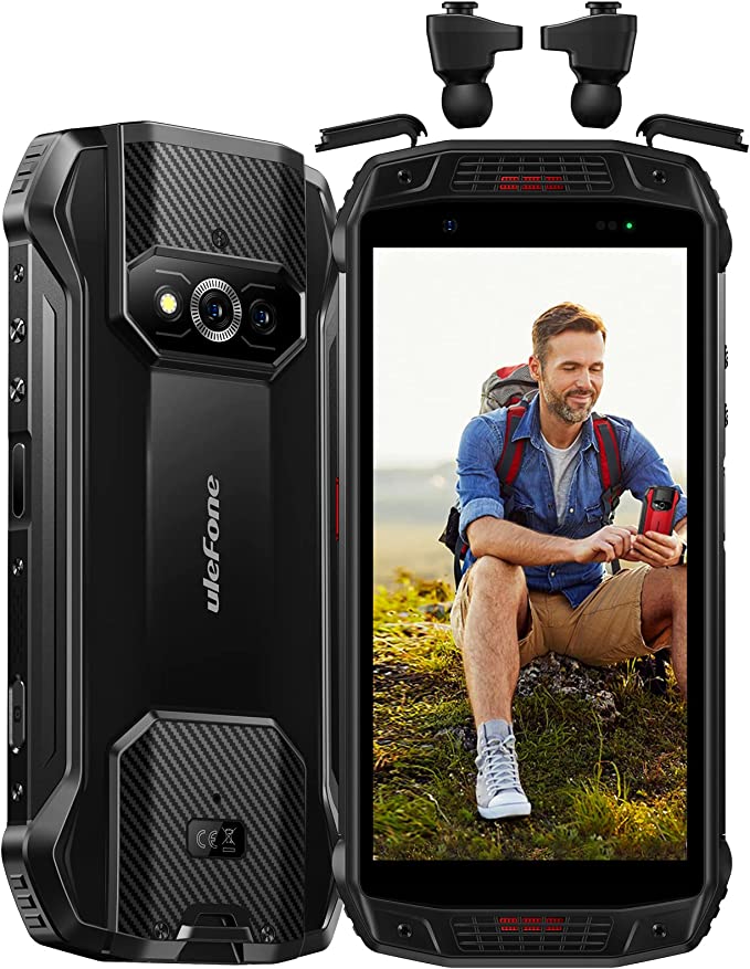 Rugged Smartphone, Ulefone Armor 15 Rugged Phone, 11GB+128GB, Built in TWS Earbuds, 12MP+13MP+16MP, 6600mAh Large Battery, IP68/IP69K Waterproof Phone, OTG, GPS, NFC, Black