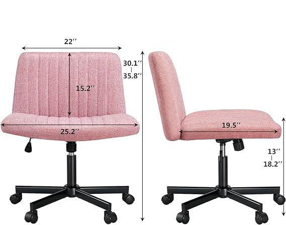 it provides you with the most comfortable height and angle. You can use the powerful lever to adjust the seat height, Armless Fabric Padded Office Chairs with Wide seat for Crossing Leg, Swivel Chair with 120°Rocking