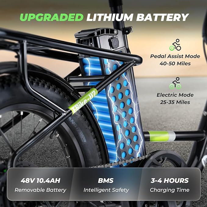 Unleash freedom with a 48V 10.4Ah large capacity battery, offering a remarkable 80km (50miles) long range in pedal-assist modeL, Bike for Adults, 26