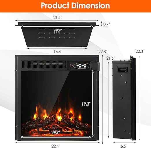 realistic flame effect. Choose from 7 flame brightness settings, and use it with or without heat according to your needs. Recessed Freestanding Fireplace Heater with 7-Level Adjustable Brightness, Overheat Protection, for TV Stand, 750W/1500W,