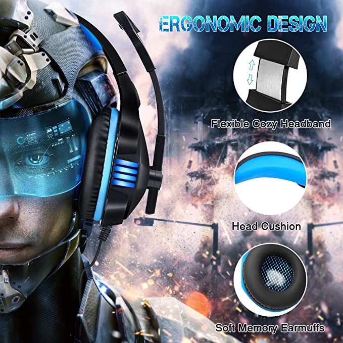 Gaming Headphones,Microphone Volume Control RGB LED Light, for PC Laptop Mac Tablet Smart Phone