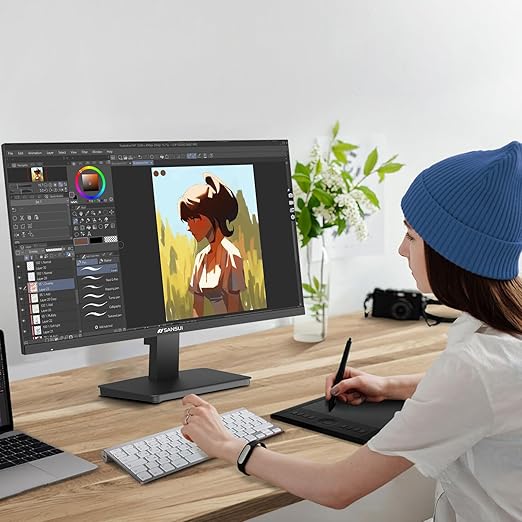 Design:Easy Mount Stable Stand, -5°~22°Tilt, 178°V/H Viewing Angle, 75×75mm VESA, Monitor 24 inch 100HZ FHD Computer Monitor, PC Monitor with HDMI, VGA, VESA, Tiltable, Frameless, Eye Care for Home Office