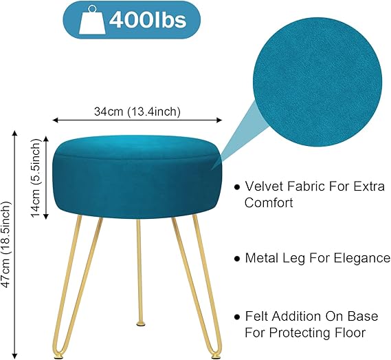 and fits most decor. Rest your feet when you lie in sofa,Velvet Footrest Stool-Upholstered Chair Stool -Ottoman Round Morden Dressing Chair