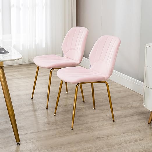 style that complements your home décor. Armless design makes these chairs can be neatly located under the desk to save space when not in use.Armless Accent Chairs with Backrest, Padded Seat and Steel Gold Legs