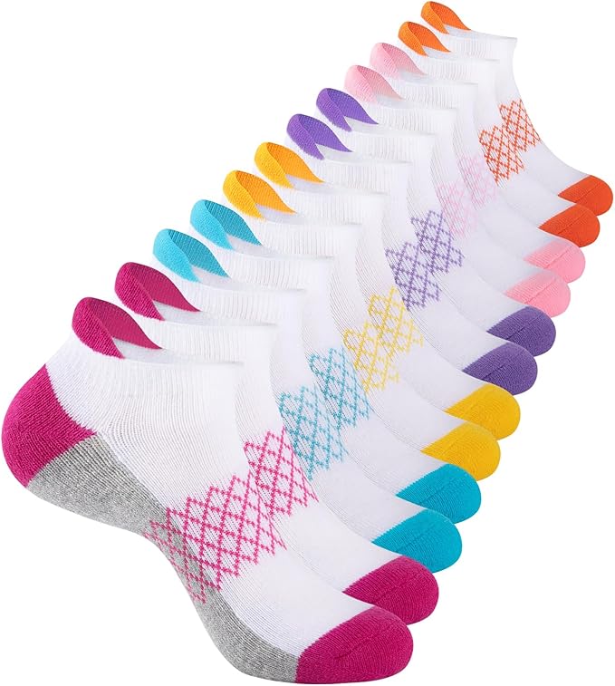 girls low cut socks stretchable, low cuffs that provide an excellent fit. Perfect for daily wear and outdoor activities.  12 Pairs Girls Socks Ankle Athletic Socks