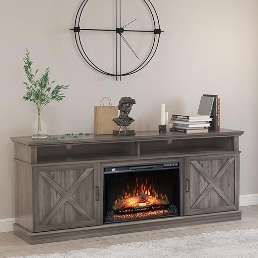 electric fireplace is designed with both panel and remote control.Electric with Remote Control, Crystal, Overheating Protection 26 Inches Electric Fireplace