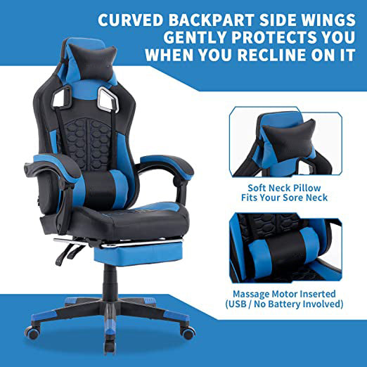 Massage Gaming Chair High Back Racing PC Computer Desk Office Chair Swivel Ergonomic Executive Leather Chair with Footrest and Adjustable Armrests Grey