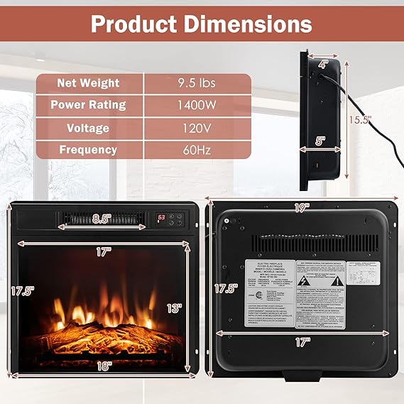 efficiency heating system that provides 5,000 BTU heat output, this fireplace will keep you warm and cozy in cold weathers,3 LED Flame Effects, Remote Control & 6H Timer, Overheating Protection