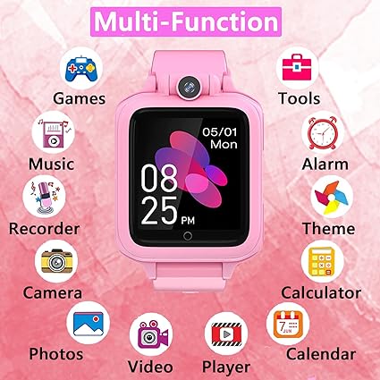 Smart Watch with 14 Puzzle Games , Recorder SD Card Calculator Alarm Clock Stopwatch Timer, The kids camera smart watch is equipped with a front HD camera