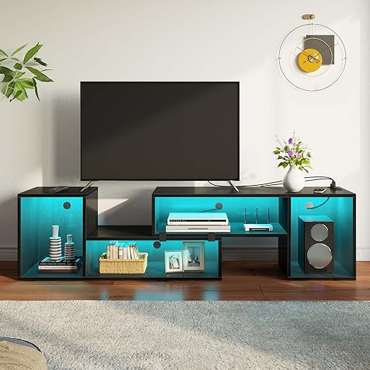 Simple and fashionable TV cabinet, suitable for a variety of styles,TV with Charging Station and Storage, Modern Entertainment Center Media Stand with Shelves for Living Room