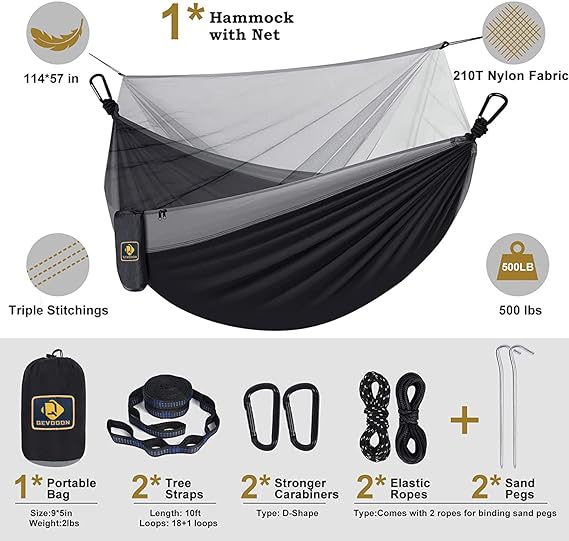 Travel hammock can be used without mosquito nets, Travel Portable Lightweight Hammocks with Tree Straps and Solid D-Shape Carabiners,