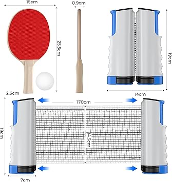 portable retractable net, and 6 ping pong balls. Play table tennis anytime, 2 Table Tennis Rackets + 6 Table Tennis Balls + Retractable Table Tennis Net,
