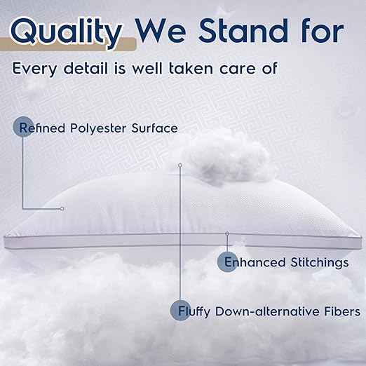 Set of 2 Machine Washable Bed Pillows for Sleeping Pack, Pillows for Bed with Down Alternative