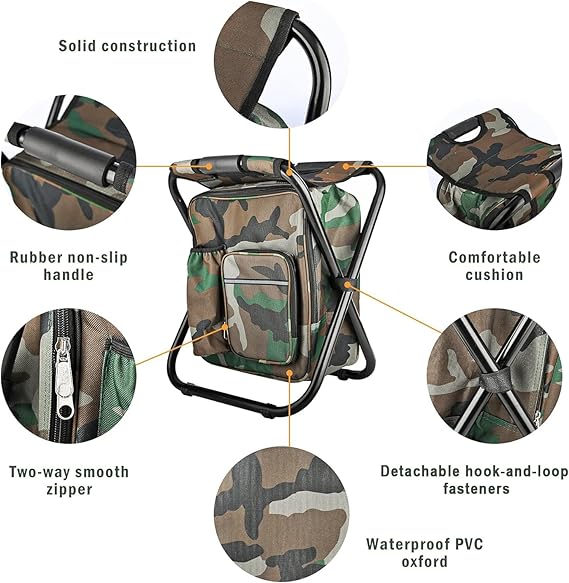Backpack Chair, Portable Hiking Camouflage Camping Stool