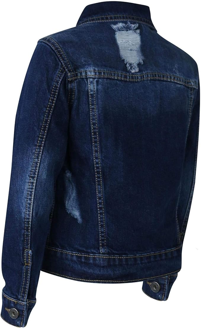 Button Fastening Front, Two Pockets On The Front, Tredny Fashion Denim Jeans Jackets. Blue Ripped Jeans Fashion Coat Age 3-13 Yr