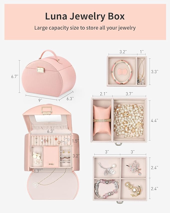 jewelry case with glossy metal clasp is effortless to close and open, Jewelry Box-3 Layer Jewelry Box with Mirror