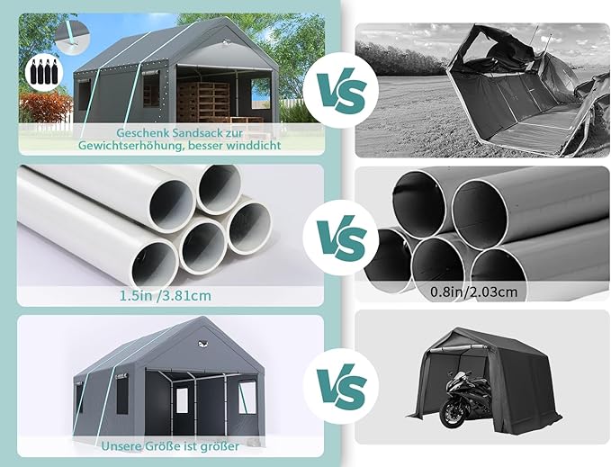 All-Season Tarp Cover,Metal Roof &Side Walls for Car,  Car Tent Garage with Roll-up Windows