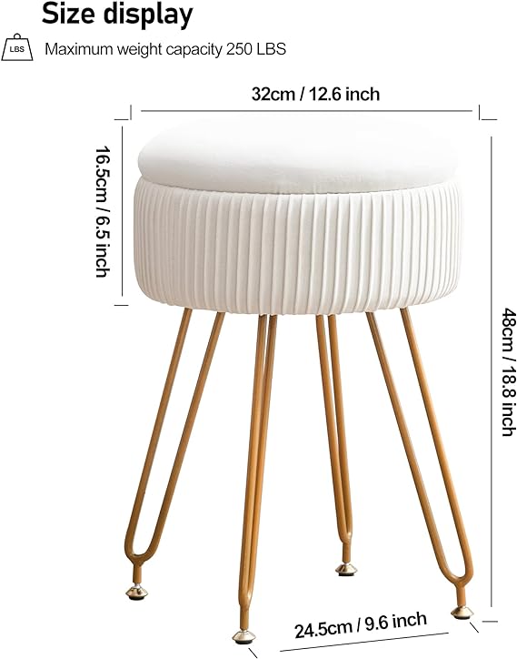 this ottoman maintain better balance by adjusting the length of the screw rotation, Round Footrest with Metal Legs Upholstered Chairs for Makeup Storage Stool for Living Room