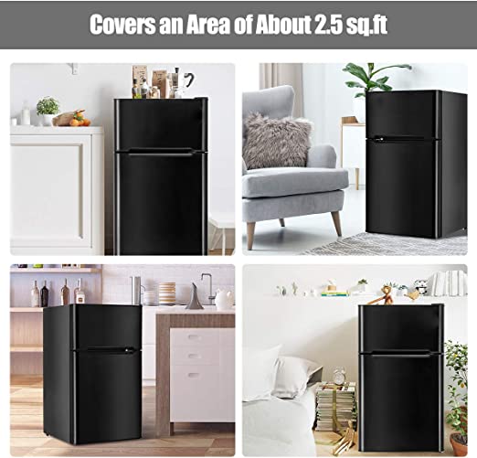 Mini Freezer Cooler Fridge w/2 Reversible Door, Removable Glass Shelves