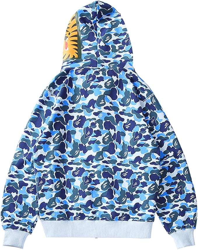 .Big mouth hoodie coat suitable for boys, girls, teenagers, Camo Hoodie Full Zip Sweatshirts
