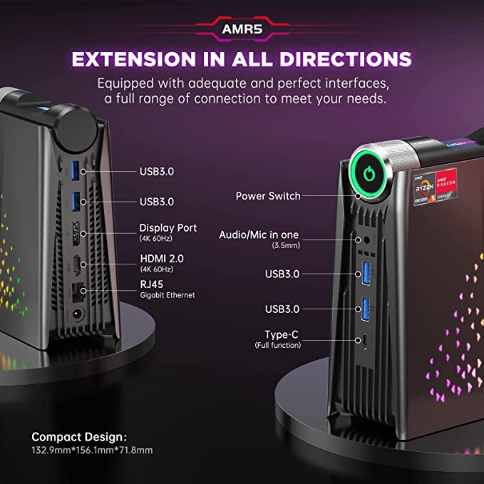 Mini PC Windows 11 Pro,16GB DDR4 512GB SSD AMD Ryzen 5 5600U Mini Gaming PC, Micro Desktop Computer with 4K UHD,Dual Band WiFi,Gigabit Ethernet,HDMI,BT4.2