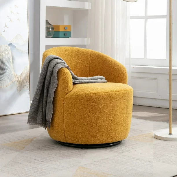 Upholstered Teddy Fabric Swivel Accent Chair For Living Room, Bedroom, Study Room Yellow