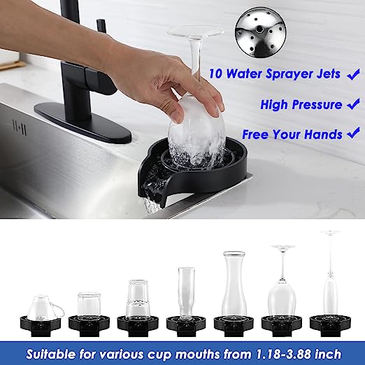 Glass Rinser for Kitchen Sink, Oteufim Glass Cup Rinser Bottle Washer Cleaner for Home Bar Glass Rinser Kitchen Sink Accessories, Glass Washer Cleaner Accessories Sprayer