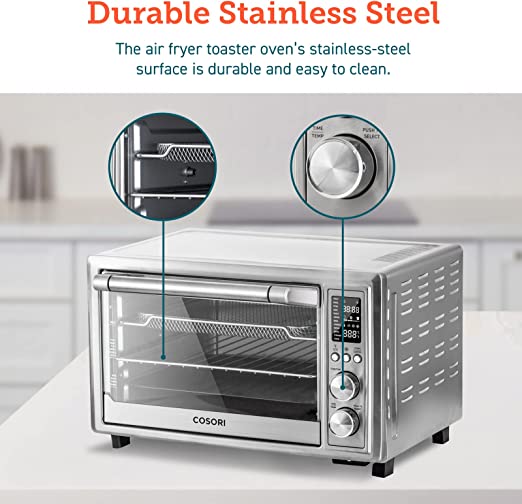 COSORI Air Fryer Toaster Oven, 12-in-1 Convection Oven Countertop with Rotisserie, Stainless Steel 32QT/32L, 6-Slice Toast, 13-inch Pizza,100 Recipes, Basket, Tray(6 Accessories)Included, CO130-AO
