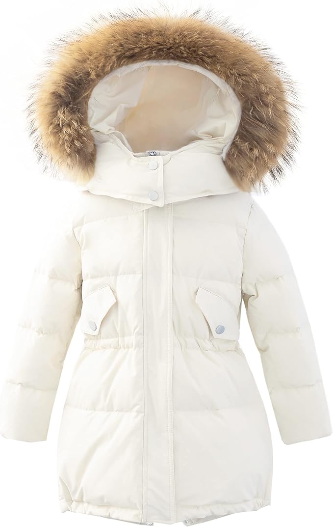 Waterproof fabric,Make sure your child stays dry even during misty weather, allowing it to stay dry in light rain for 2-3 hours, Girls Puffer Jacket Kids Winter Hooded Down Coat Thick Snow suit, Girls Fur Hooded Puffer Down Coat Thicken Outerwear