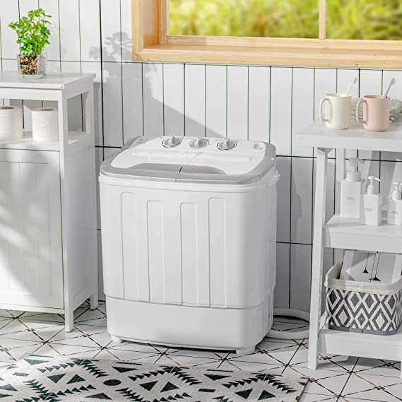 Portable Washing Machine, 13lbs Mini Twin Tub, 8Lbs Washer & 5Lbs Spinner, Compact Laundry Washer Combo