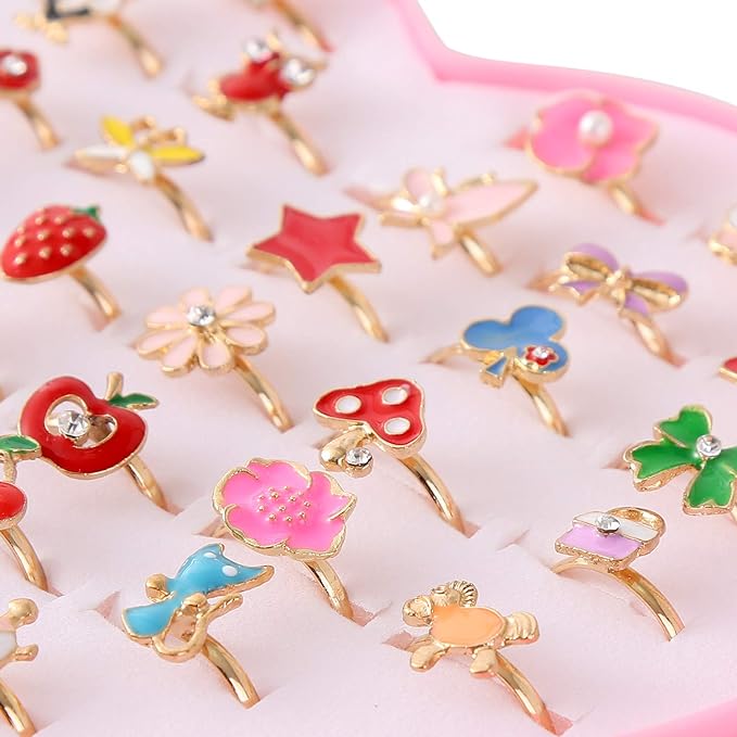 Cute and Pretty Rings. We packed these girl rings with heart-shaped gift boxes,Rings Set Little Girls Cute Colorful Rings Dress up Jewelry Kids