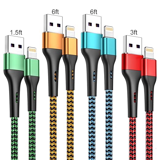 Supports maximum 2.4amp current and 480Mbps transfer speeds for your devices in 100% safe case. Certified Lightning Cable,Fast iPhone Charging Cord Nylon Braided Compatible iPhone 11/ XS/Max/XR/X/8/8P/7/7P/6/SE/iPad/iPod