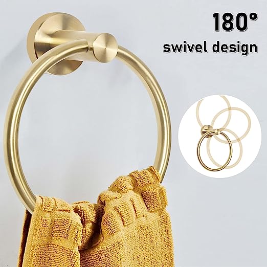 Gold Towel Ring Set, Bathroom Hardware Includes Toilet Paper Holder and Towel Holder 2 Pieces Wall Mount Brushed Gold Bathroom Accessories Stainless Steel