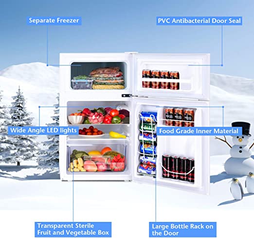 Mini Freezer Cooler Fridge w/2 Reversible Door, Removable Glass Shelves,