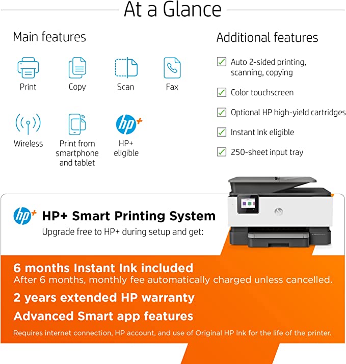 HP OfficeJet Pro 9015e , 6 Months Free Instant Ink with HP, All-in-One Wireless Color Printer for Home Office