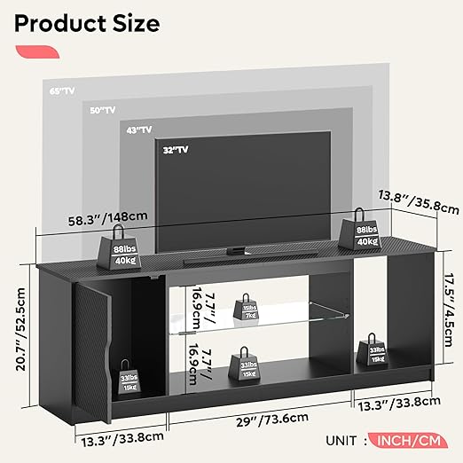 allow to place other game gear, like game controllers, Xbox, Nintendo Switch, speakers,etc. Gaming Entertainment Center with Cabinet for PS5, Modern TV Console with Adjustable Glass Shelf for Living Room Bedroom