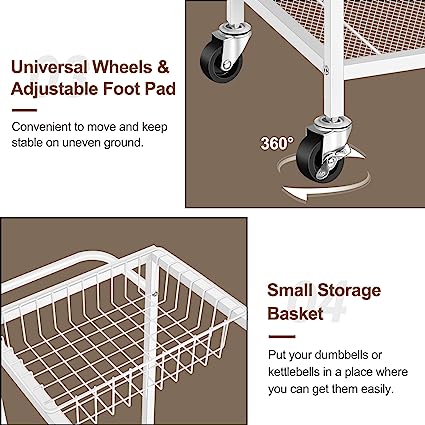 Home Gym Storage Rack with Hooks and Wheels and  Workout Equipment Storage Rack Cart