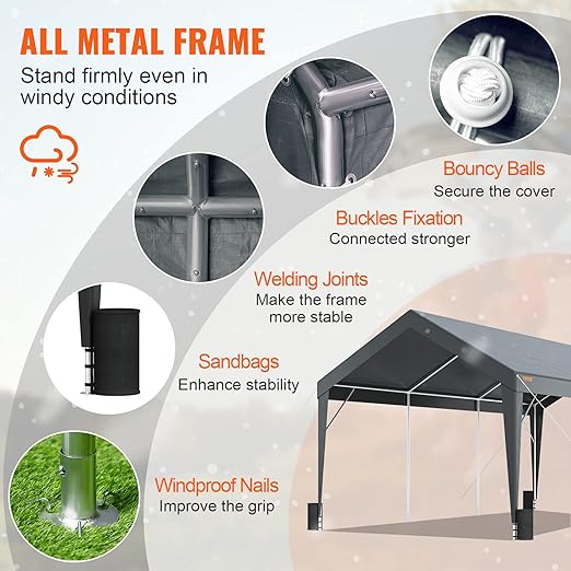 10 x 20ft Car Canopy,UV Resistant Waterproof Instant Car Garage Tent Heavy Duty