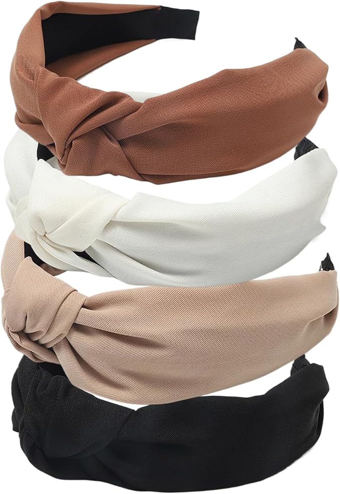 Featuring a trendy knotted detail at the top, these headbands add a fashionable touch to any hairstyle, from ponytails to loose waves. Knotted Headband for Women 4 Colors Soft Twill Wide 4PCS