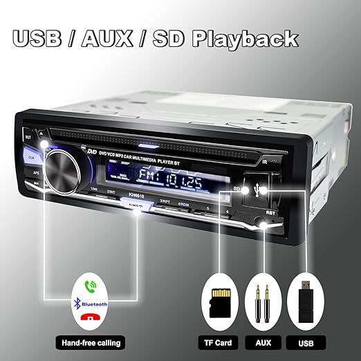 FM/AM/RDS Radio | USB SD AUX Audio Receiver Autoradio, Single Din Car Stereo with CD/DVD Player  Bluetooth