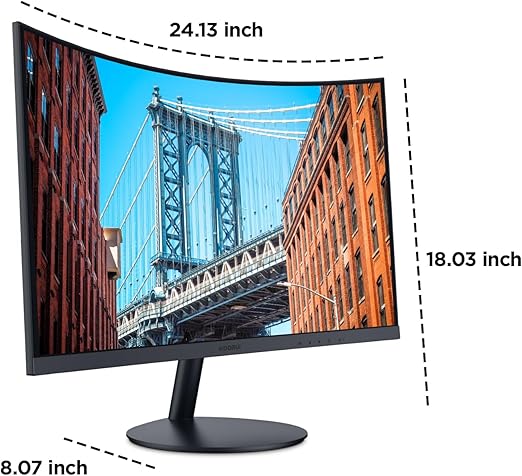 breathtaking viewing quality. The 1800R degree curved design immerses you completely into the working landscape,  27-inch Curved Computer Monitor- Full HD 1080P 75Hz Gaming Monitor 1800R LED