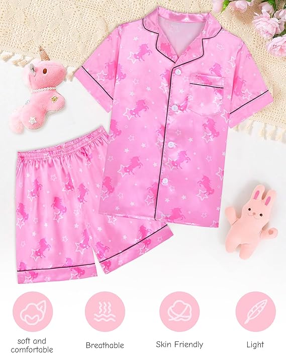 These 2pcs pajama sets, suitable for all season, also suitable for sleepwear, Set Silky PJS Button-Down Sleepwear Nightwear Loungewear Clothes Set Gifts