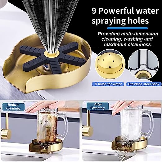 Stainless SteelGold High Pressure Durable Thicked Rust Proof Glass Rinser for Bar Kitchen Home Cup Washer