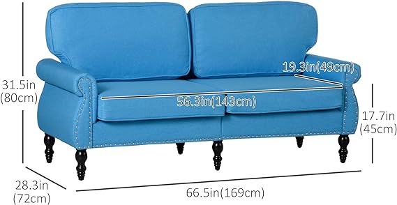 Eucalyptus wood frame of couch for bedroom for high stability and long durability,Sofa with Sponge Padding and Rubber Wood Leg, 2 Seater Nail Head Accent Loveseat for Living Room
