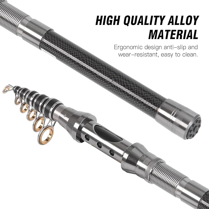 2.4m/7.87FT design makes the rod easy to store and carry. Ideal fishing set for fishing enthusiasts.  Fishing Rod Carbon Fiber Spinning Reels Fishing Set with Hooks