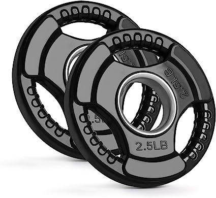 Olympic Weight Plates, Tri-Grip Barbell Weights Set Rubber Coated with 2'' Holes for Home Gym Lifting and Strength Training,